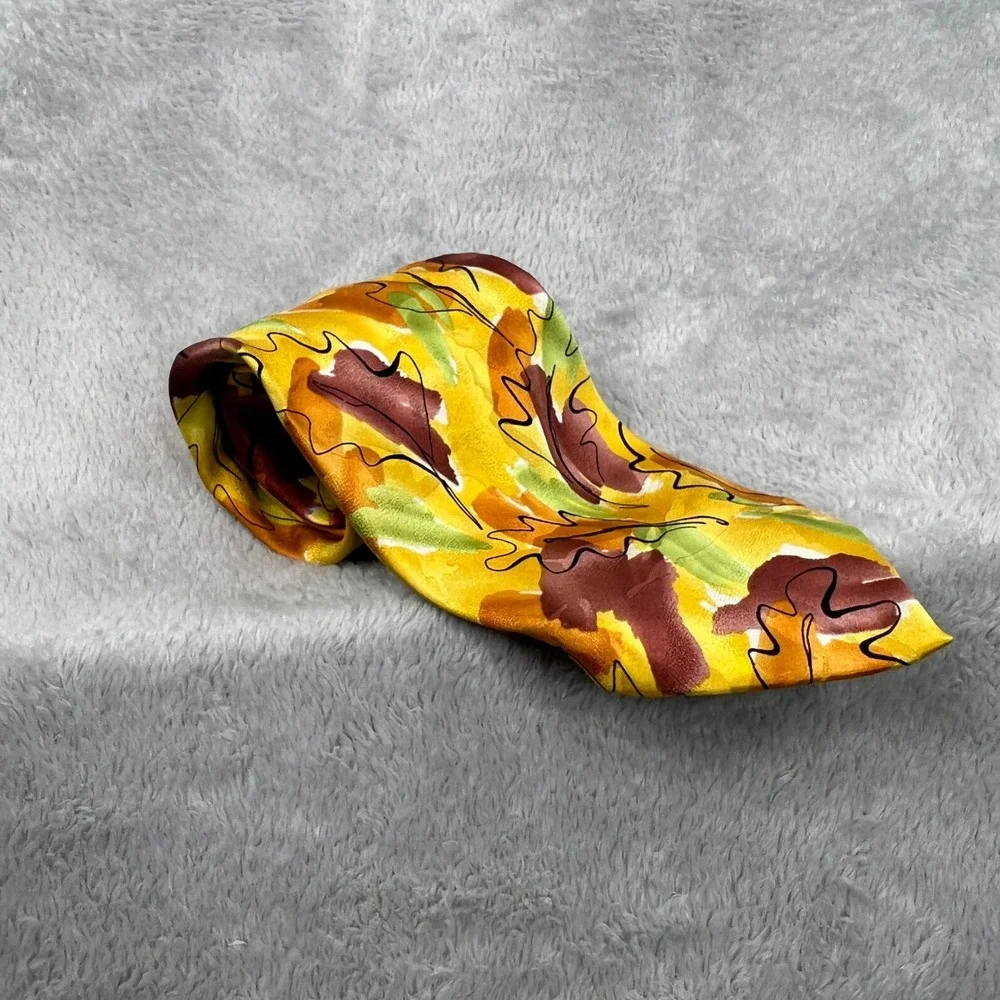 Vintage J Garcia California Mission Silk Necktie Yellow Abstract Leaf Mens Art